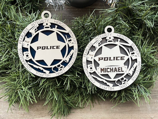 Police Star Ornament With Icons, Available Personalized