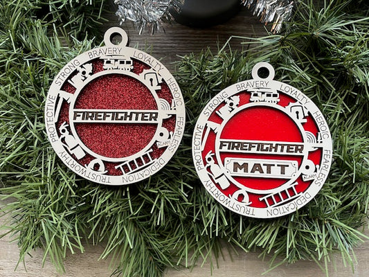 Firefighter Ornament With Icons, Available Personalized