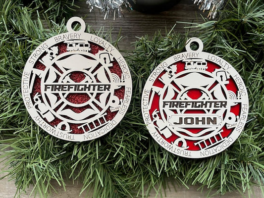 Firefighter Ornament With Icons, Available Personalized