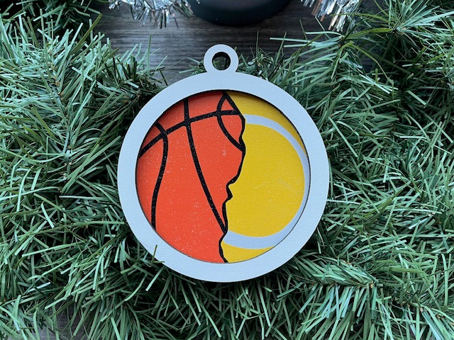 Multi Sport Ornament/ Basketball Tennis Ornament/ Blank or with Year