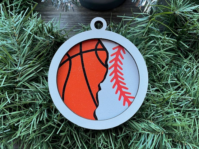 Multi Sport Ornament/ Basketball Baseball Ornament/ Blank or with Year