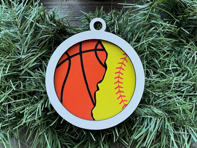 Multi Sport Ornament/ Basketball Softball Ornament/ Blank or with Year