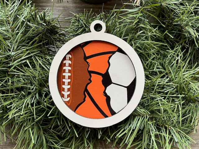 Multi Sport Ornament/ Football Basketball Soccer Ornament/ Blank or with Year
