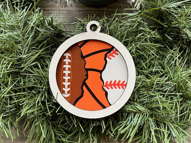 Multi Sport Ornament/ Football Basketball Baseball Ornament/ Blank or with Year