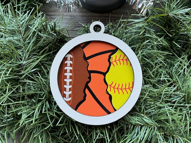 Multi Sport Ornament/ Football Basketball Softball Ornament/ Blank or with Year