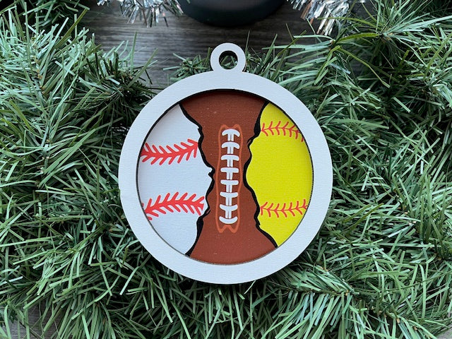 Multi Sport Ornament/ Baseball Football Softball Ornament/ Blank or with Year