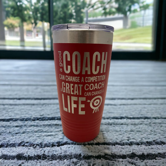 Archery Coach Tumbler/ A Good Coach Can Change A Competition/ Archery Coach/ Engraved Both Sides/ Available Personalized/Coach Tumbler/20 oz