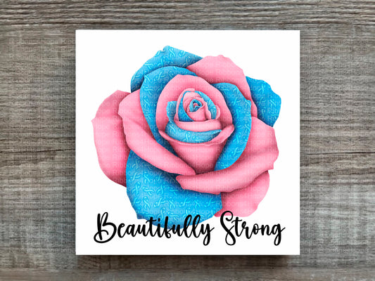 Pink and Blue Awareness Rose Beautifully Strong Plaque