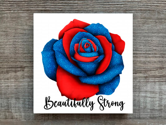 Blue and Red Awareness Rose Beautifully Strong Plaque