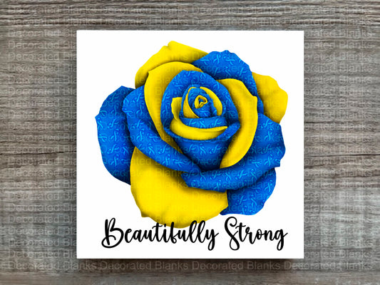 Blue and Yellow Awareness Rose Beautifully Strong Plaque
