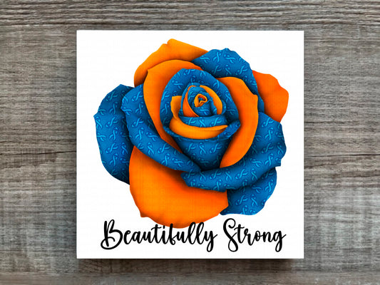 Orange and Blue Awareness Rose Beautifully Strong Plaque