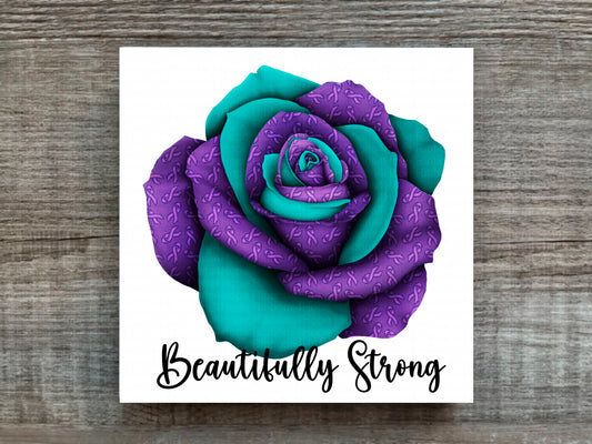 Purple and Teal Awareness Rose Beautifully Strong Plaque