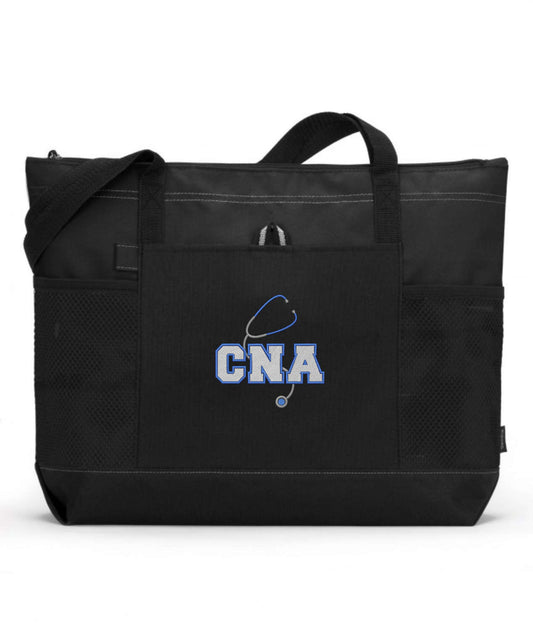 CNA with Stethoscope Embroidered Tote Bag
