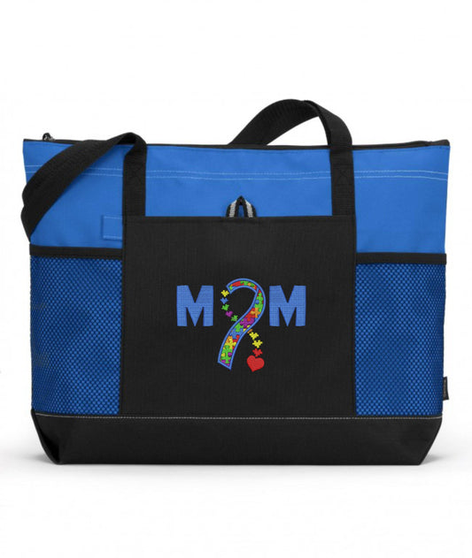 Autism Mom with Autism Ribbon Embroidered Autism Tote Bag