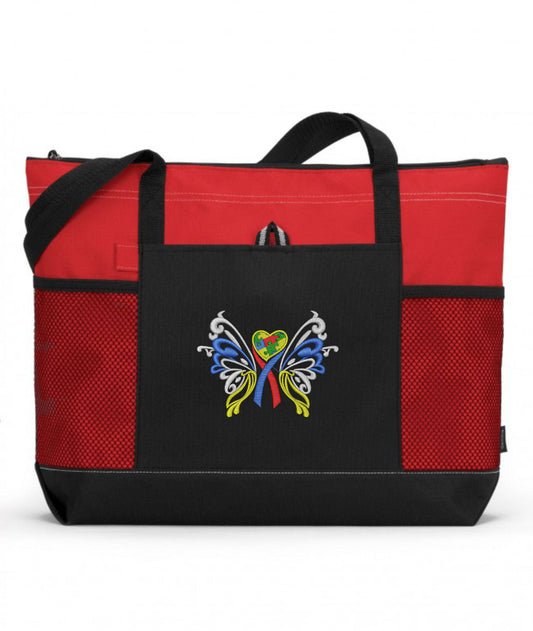 Autism Butterfly Embroidered Autism Tote Bag