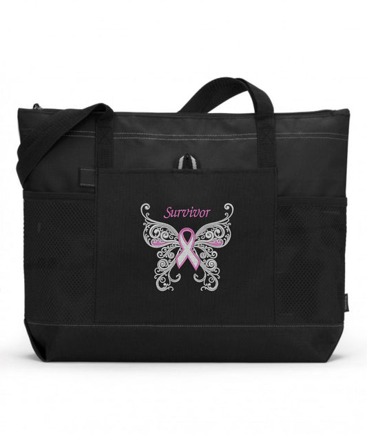 Butterfly Survivor Embroidered Tote Bag