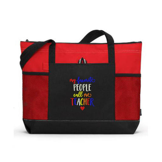 My Favorite People Call Me Teacher Embroidered Teacher Tote Bag