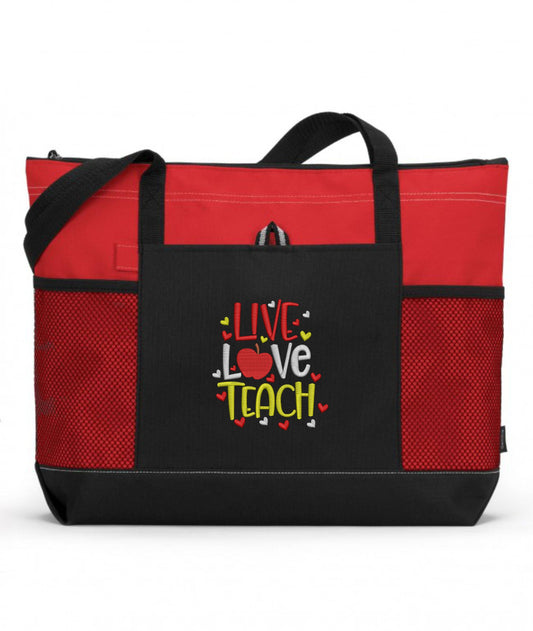 Live Love Teach Embroidered Teacher Tote Bag