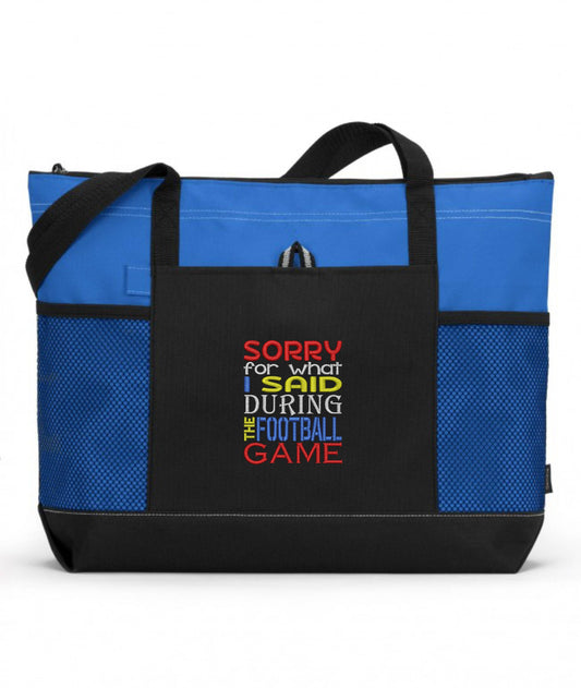 Sorry For What I Said During The Football Game Embroidered Football Tote Bag