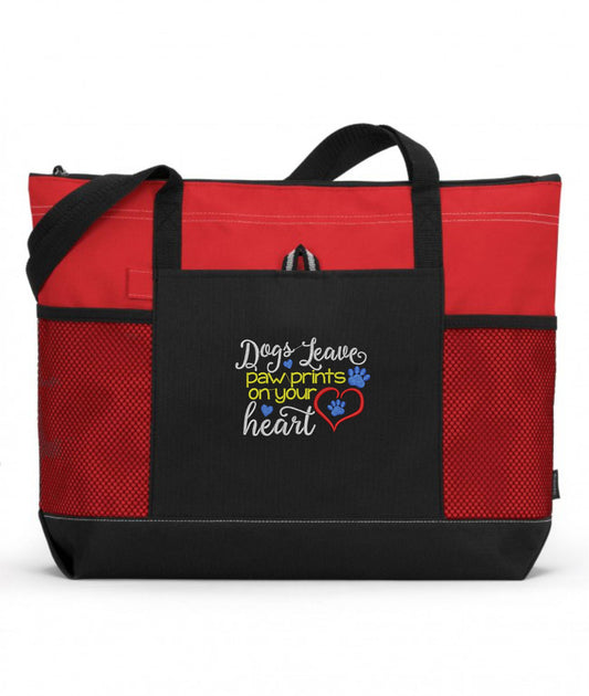 Dogs Leave Paw Prints On Your Heart Embroidered Dog Tote Bag