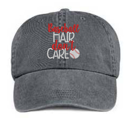 Baseball Hair Don't Care Embroidered Hat