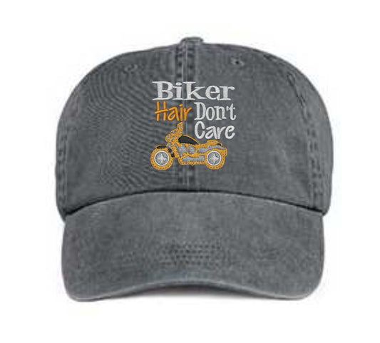 Embroidered Biker Hat/ Biker Hair Don't Care Hat/ Messy Hair Hat/Biker Hat/Pigment Dyed Biker Hat/ Distressed Biker Hat