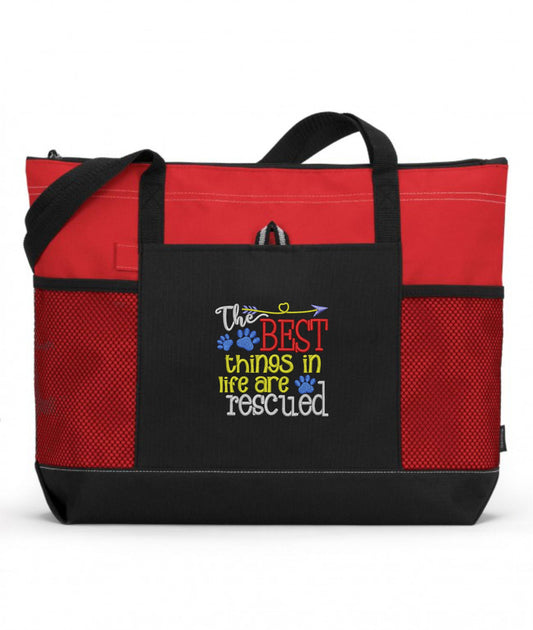 The Best Things In Life Are Rescued Embroidered Dog Tote Bag