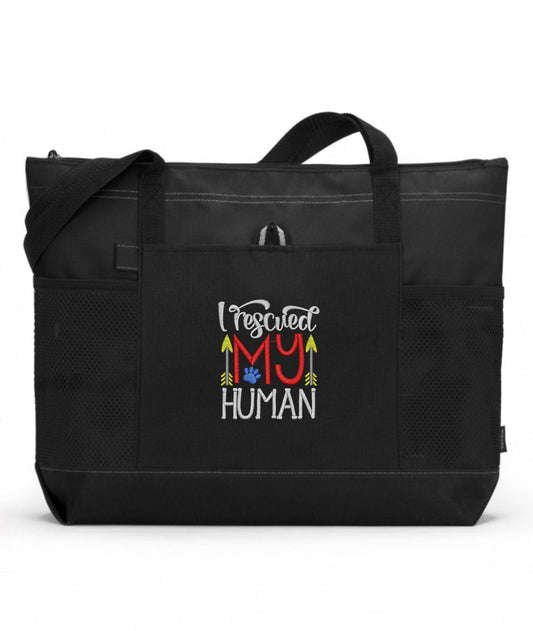 I Rescued My Human Rescue Embroidered Dog Tote Bag