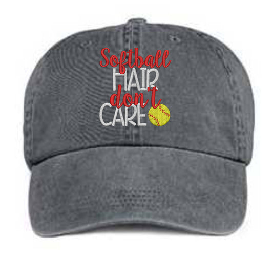 Softball Hair Don't Care Embroidered Hat