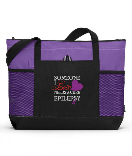 Someone I Love Needs A Cure Embroidered Epilepsy Tote Bag