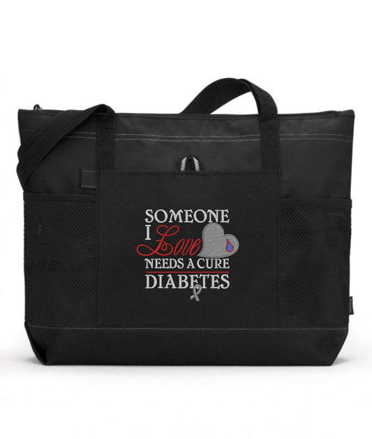 Someone I Love Needs A Cure Diabetes Embroidered Tote Bag