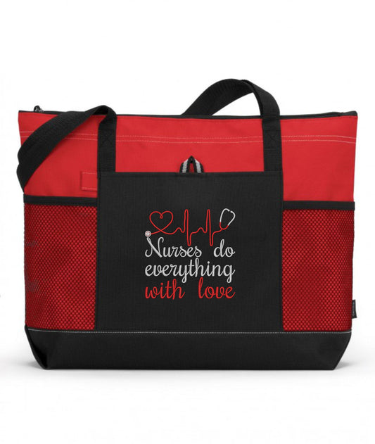 Nurses Do Everything With Love Embroidered Nurse Tote Bag
