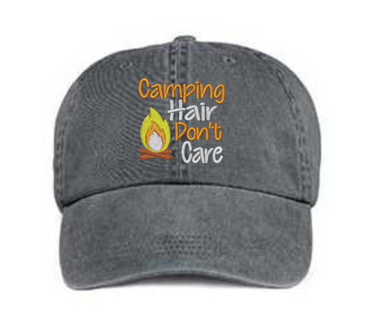 Campfire Camping Hair Don't Care Embroidered Hat