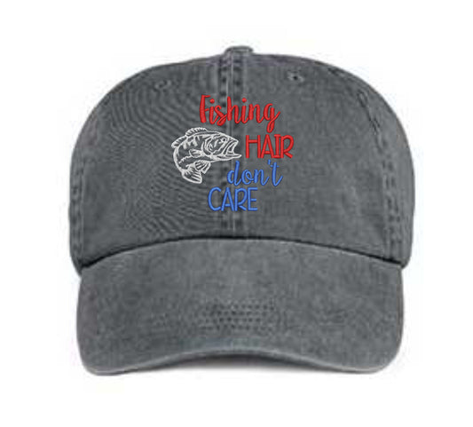 Fishing Hair Don't Care Embroidered Hat