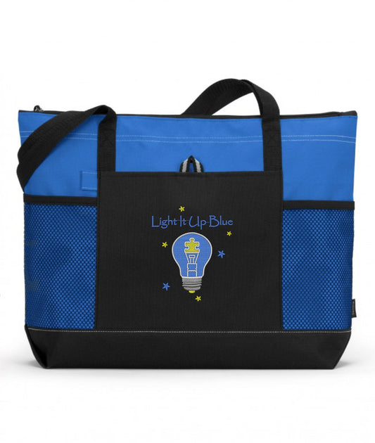 Autism Light It Up Blue Embroidered Autism Tote Bag