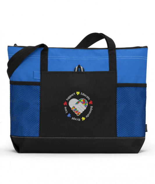 Support Educate Advocate Accept Love Autism Embroidered Tote Bag
