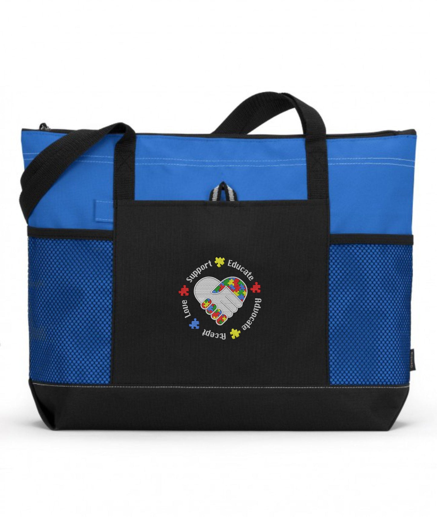 Support Educate Advocate Accept Love Autism Embroidered Tote Bag