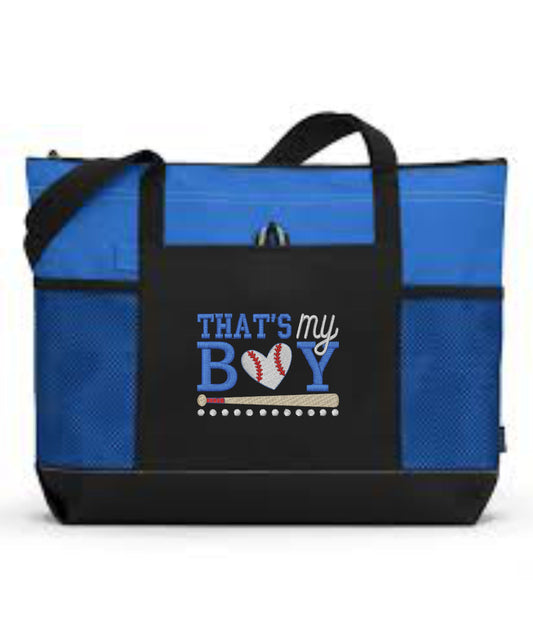 That's My Boy Embroidered Baseball Tote Bag