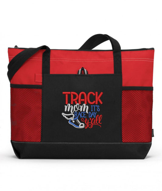 Track Mom It's Race Day Ya'll Embroidered Track Mom Tote Bag