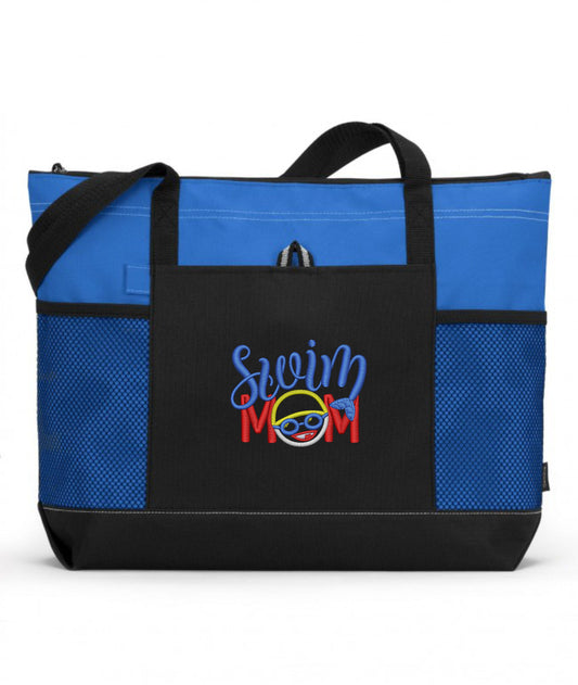 Swim Mom with Swimmer Embroidered Swim Mom Tote Bag