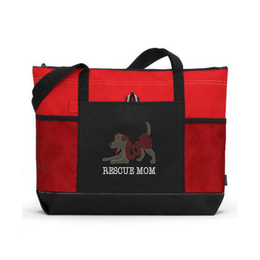 Rescue Mom Embroidered Dog Tote Bag