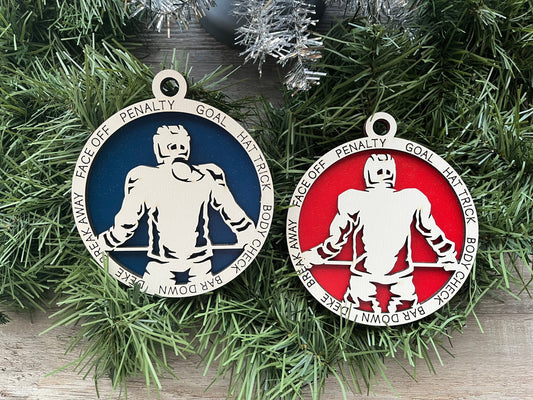 Hockey Ornament/ Christmas Ornaments/ Sports Ornaments/ Hockey Gift/ Male or Female/ Glitter or Standard Backer/ No Icons
