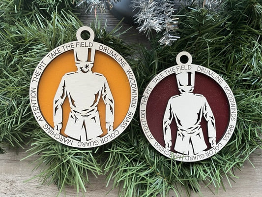 Marching Band Ornament/ Christmas Ornaments/ Band Ornaments/ Marching Band Gift/ Male or Female/ Glitter or Standard Backer/ No Icons
