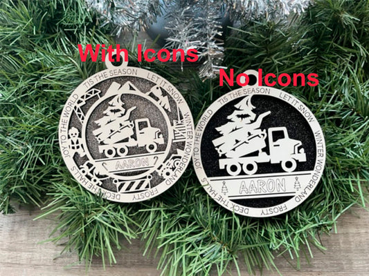 Dump Truck Ornament/ Personalized Ornaments/ Children's Ornaments/ Kids Ornaments/ Child Ornaments/Glitter or Standard Backer/ Two Styles