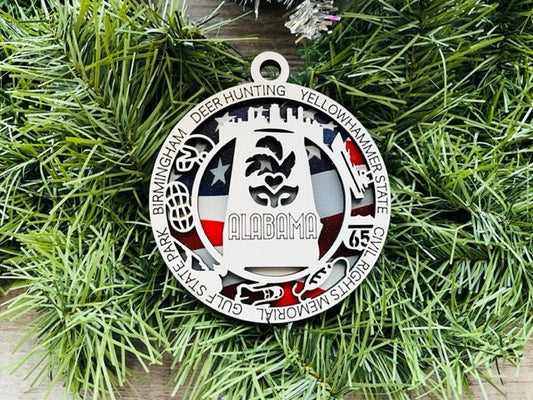Alabama Ornament/ Alabama State Ornament/ Unique State Ornament/ State Pride Ornament/ Christmas Ornament/ Christmas Gift/ Alabama Pride