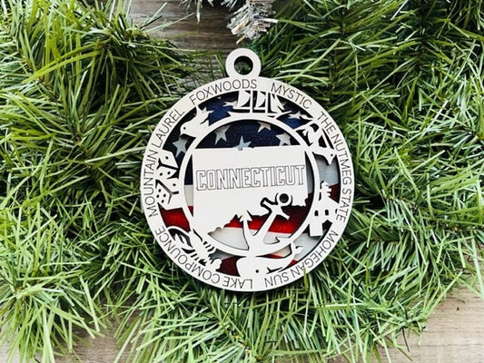 Connecticut Ornament/ Connecticut State Ornament/ Unique State Ornament/ State Pride Ornament/ Christmas Ornament/ Christmas Gift