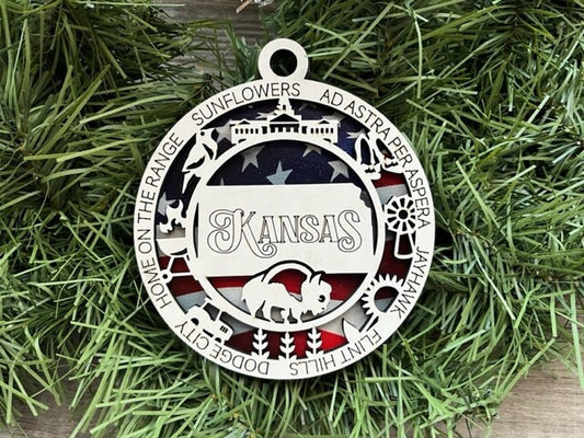 Kansas Ornament/ Kansas State Ornament/ Unique State Ornament/ State Pride Ornament/ Christmas Ornament/ Christmas Gift/ Kansas Pride