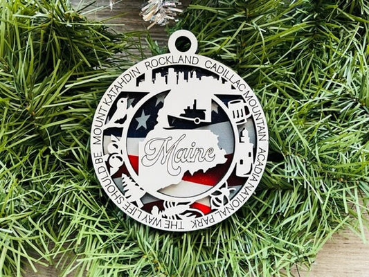Maine Ornament/ Maine State Ornament/ Unique State Ornament/ State Pride Ornament/ Christmas Ornament/ Christmas Gift/ Maine Pride