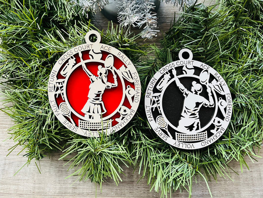 Tennis Ornament/ Tennis Christmas Ornaments/ Sports Ornaments/ Tennis Gift/ Male or Female/ Glitter or Standard Backer/ With Icons