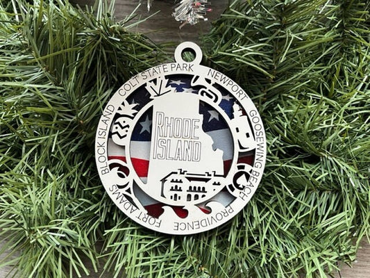 Rhode Island Ornament/ Rhode Island State Ornament/ Unique State Ornament/ State Pride Ornament/ Christmas Ornament/ Rhode Island Pride